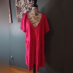 Flowy Casual Fuschia V-Neck Women's Dress